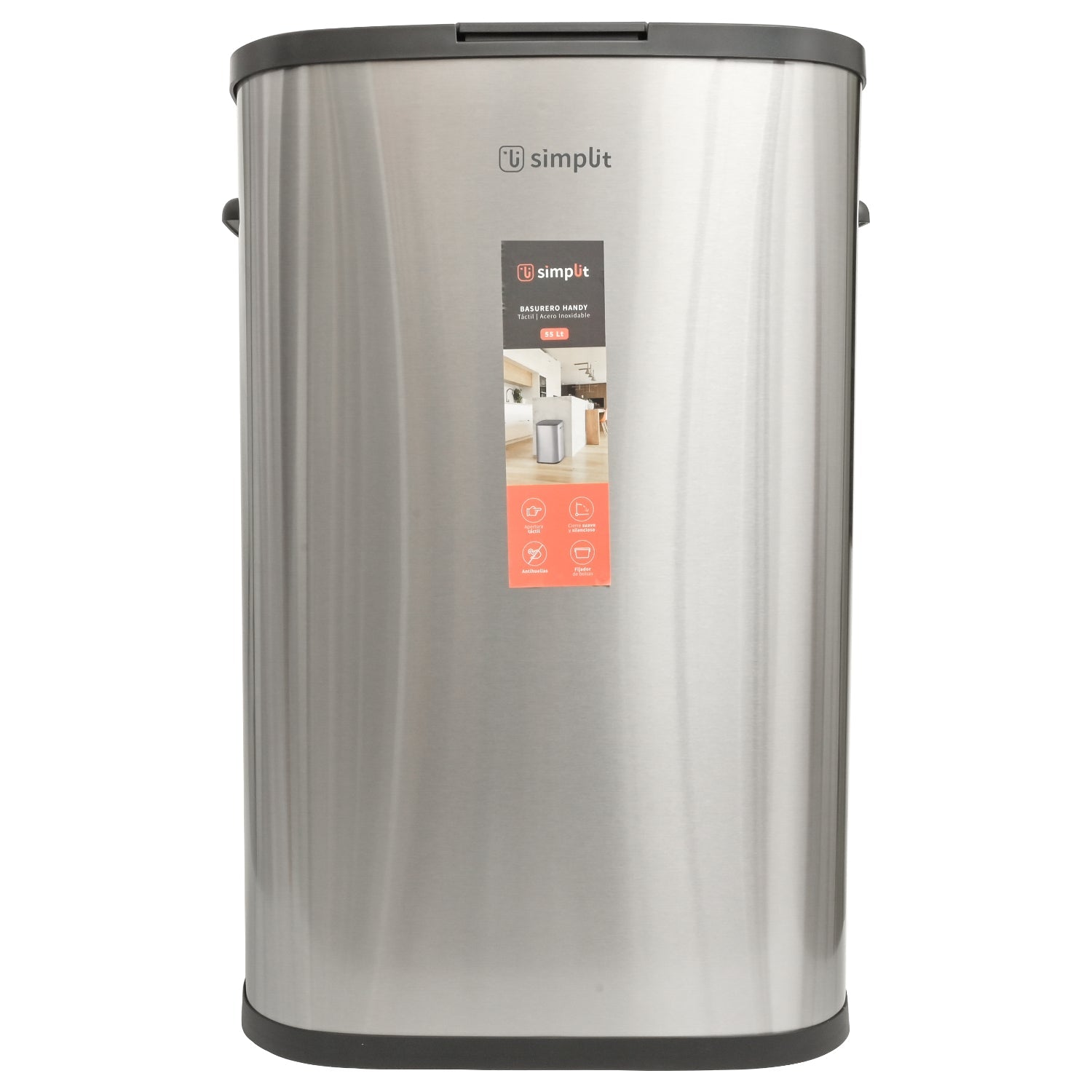 Basurero Cocina Handy 55lts Táctil Acero Inox Simplit