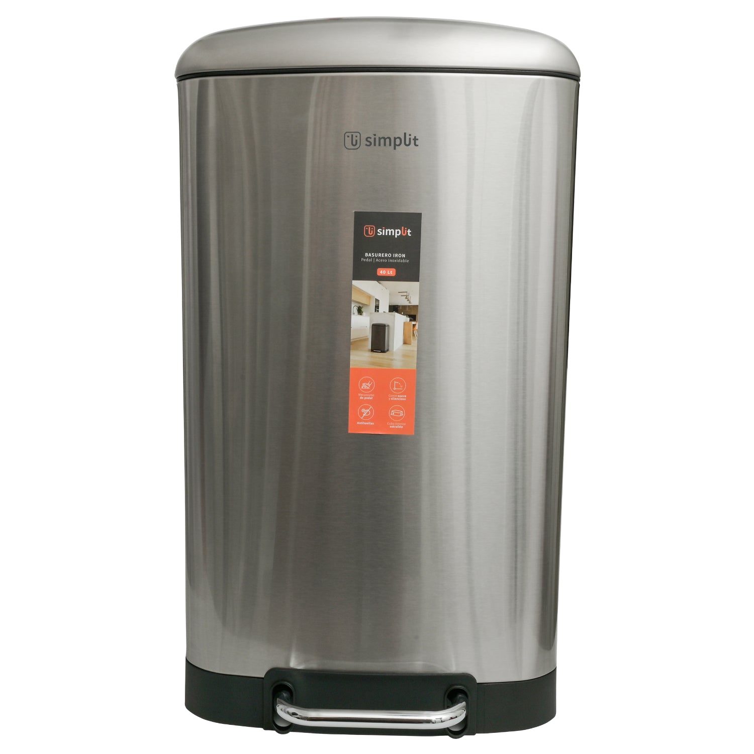Basurero Cocina Iron 40lts Pedal Acero Inox Simplit