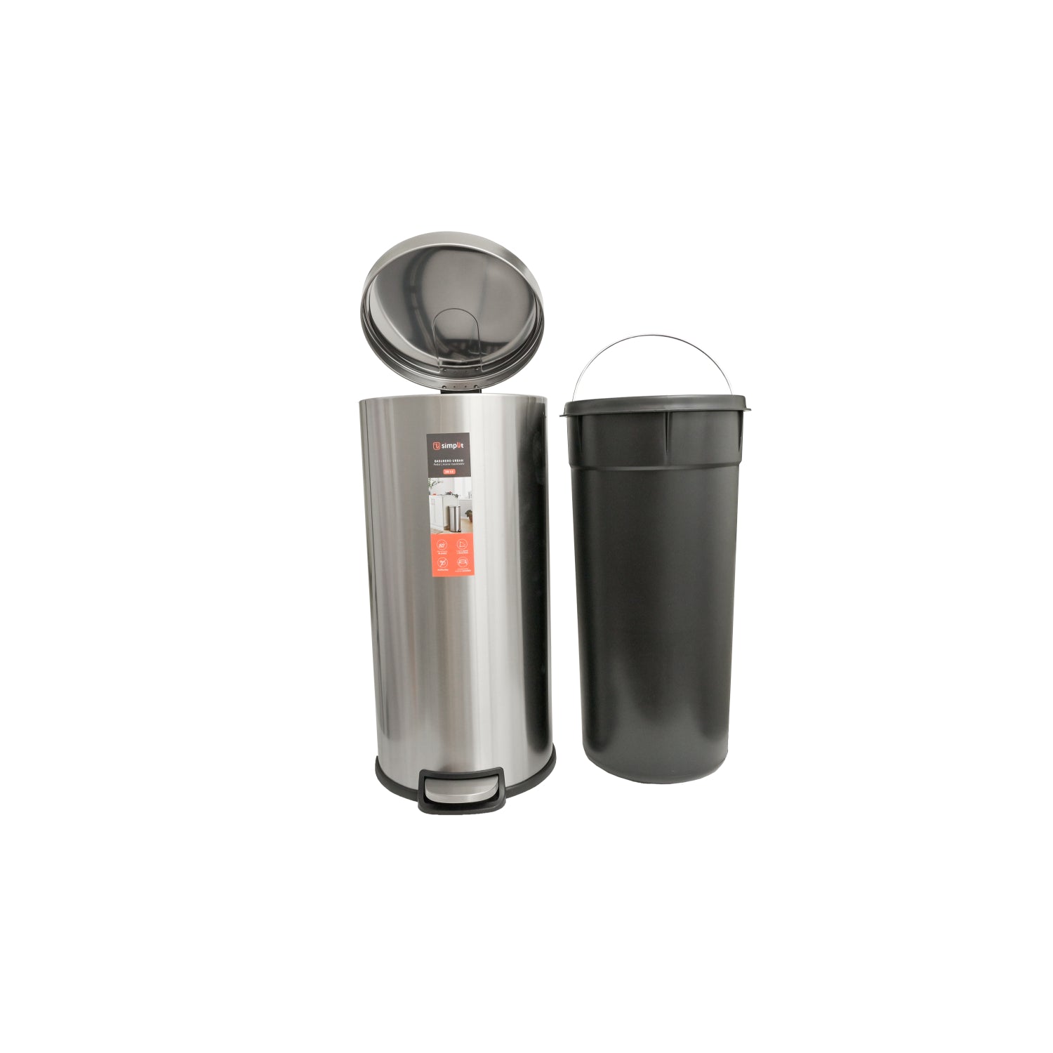 Basurero Cocina Urban 30lts Pedal Acero Inox Simplit