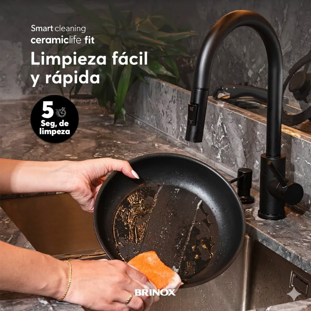 Set de Ollas Apilables Fit 10 Piezas – Antiadherente Cerámico, Mango Removible e Inducción | Color Negro