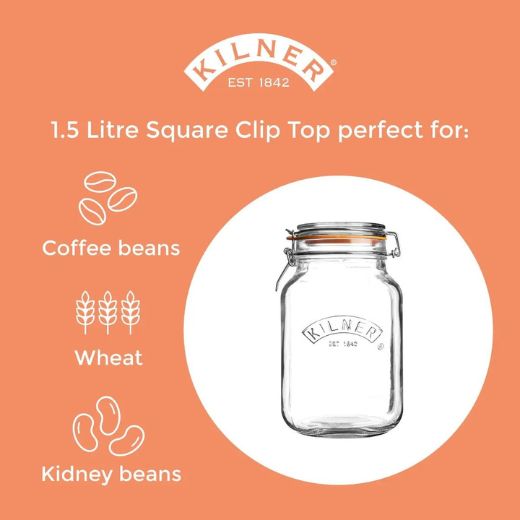 Frasco Cuadrado con Cierre Clip Top 1,5Lt Kilner®