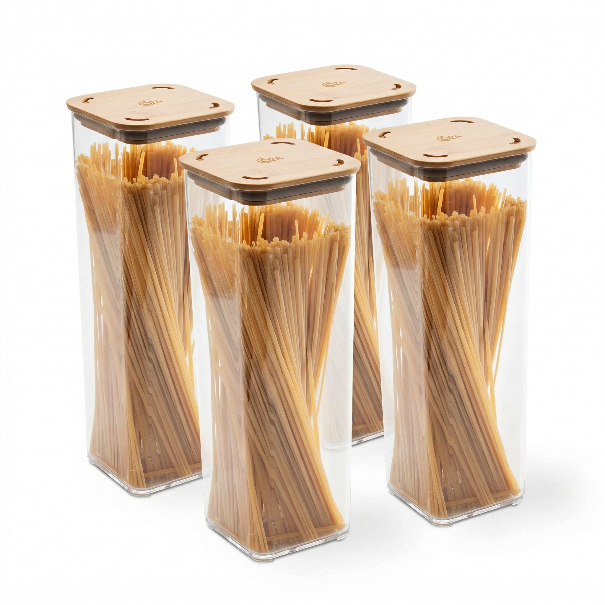 Contenedores Herméticos Modulares Tapa Bambú 1,8L Pack 4 Piezas Coza®