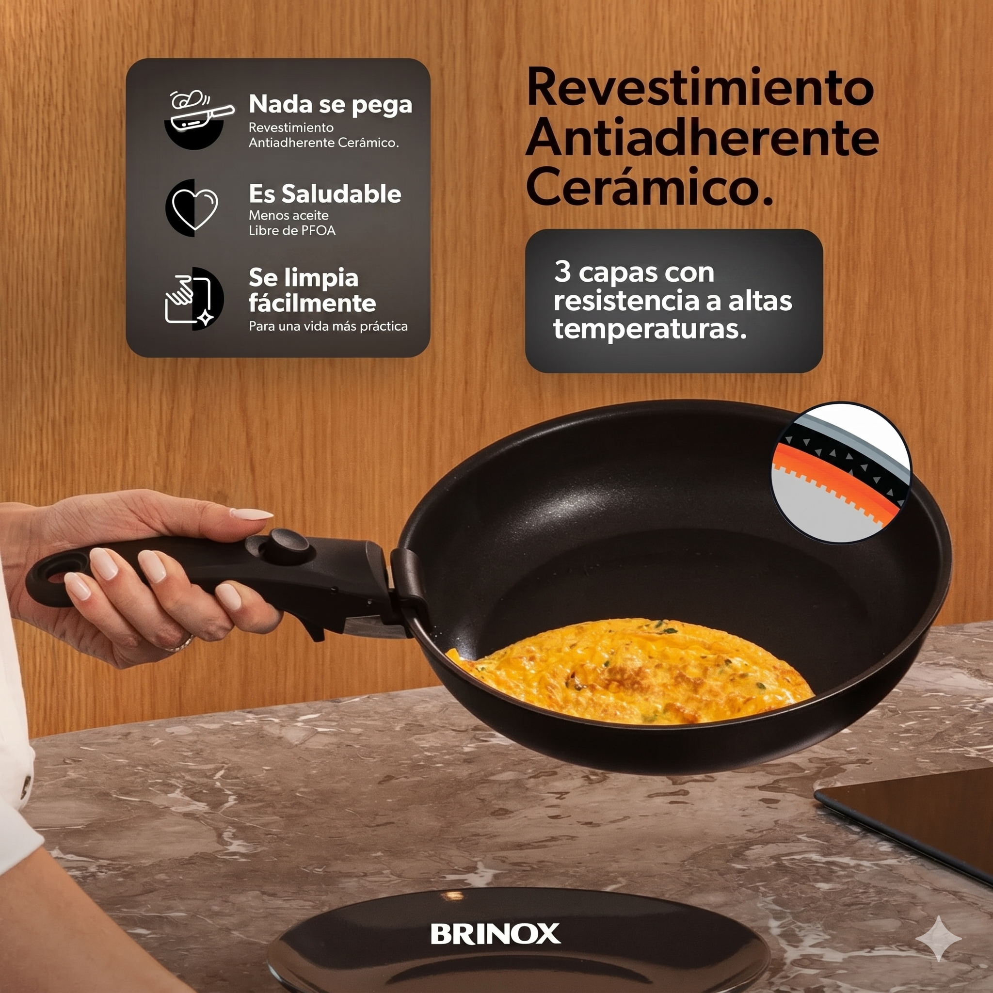 Set de Ollas Apilables Fit 10 Piezas – Antiadherente Cerámico, Mango Removible e Inducción | Color Negro