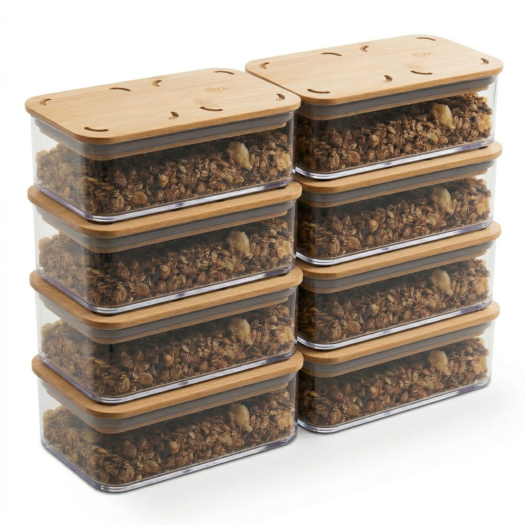Contenedores Herméticos Modulares Tapa Bambú 530ml Pack 8 Piezas Coza®