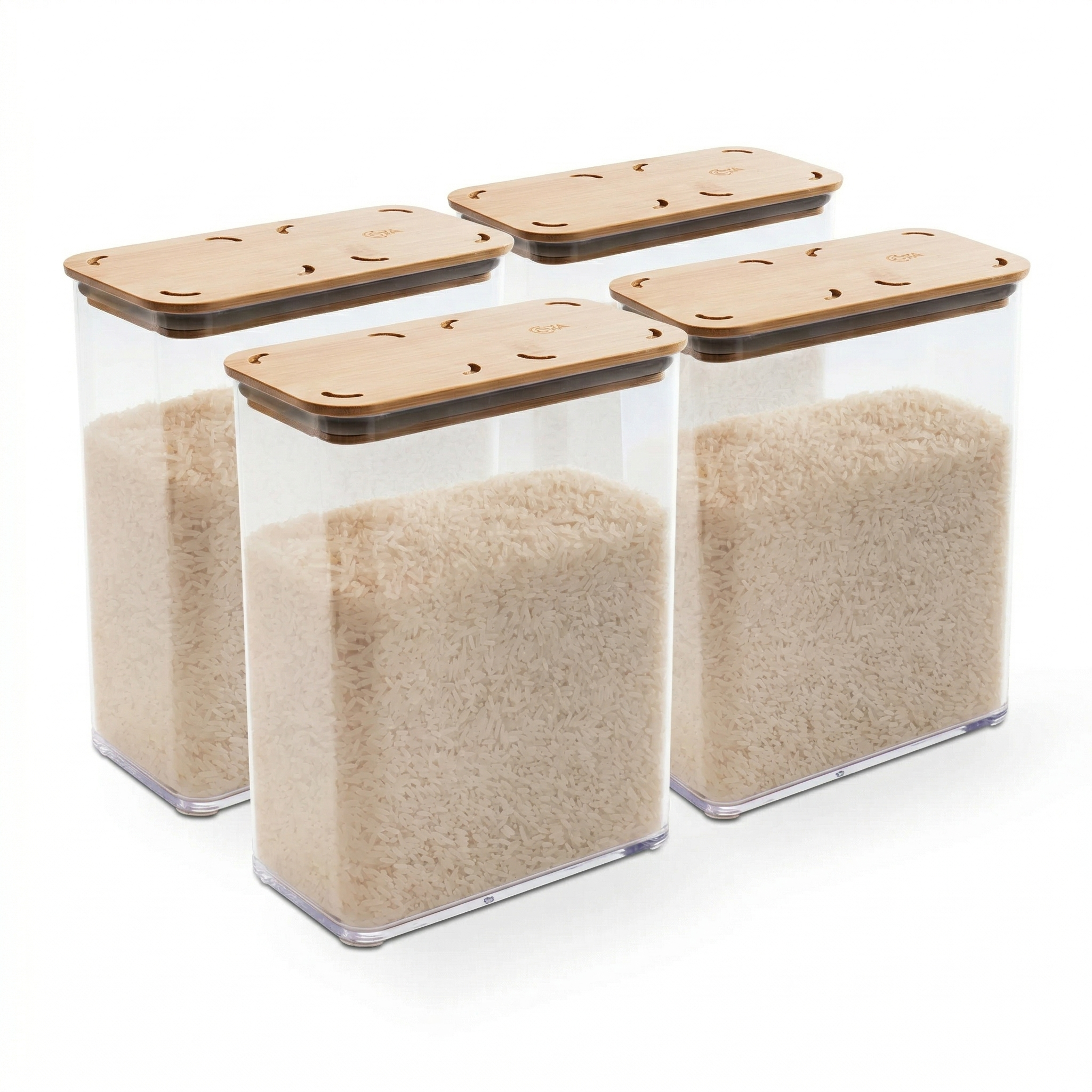 Contenedores Herméticos Modulares Tapa Bambú 2,7L Pack 4 Piezas Coza®