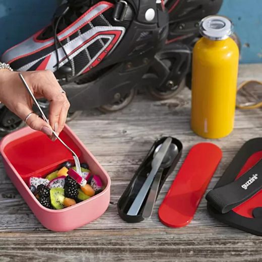 Lunch Box con Cubiertos Rosado/Rojo con Negro Guzzini®