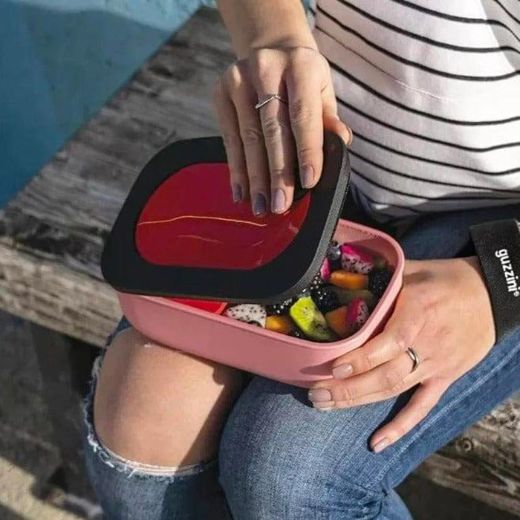 Lunch Box con Cubiertos Rosado/Rojo con Negro Guzzini®