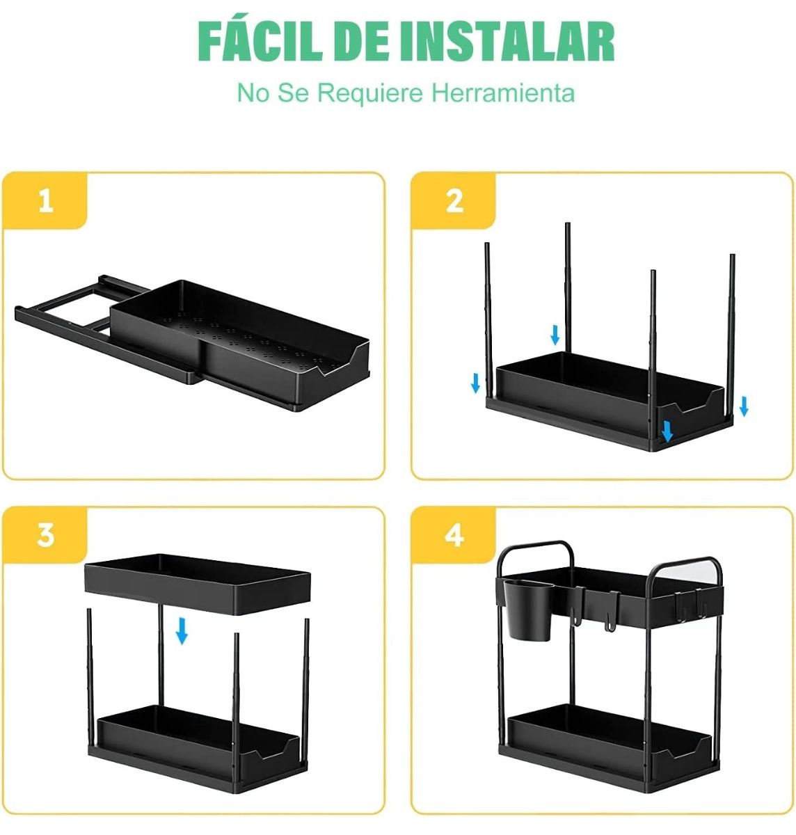 Organizador Bajo Lavaplatos 2 Niveles Negro Just Organizer