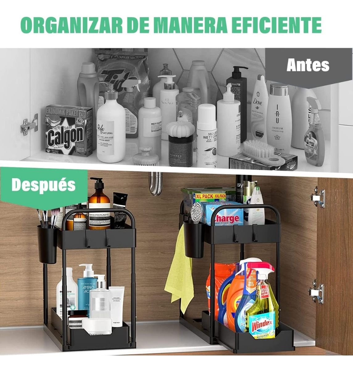 Organizador Bajo Lavaplatos 2 Niveles Negro Just Organizer