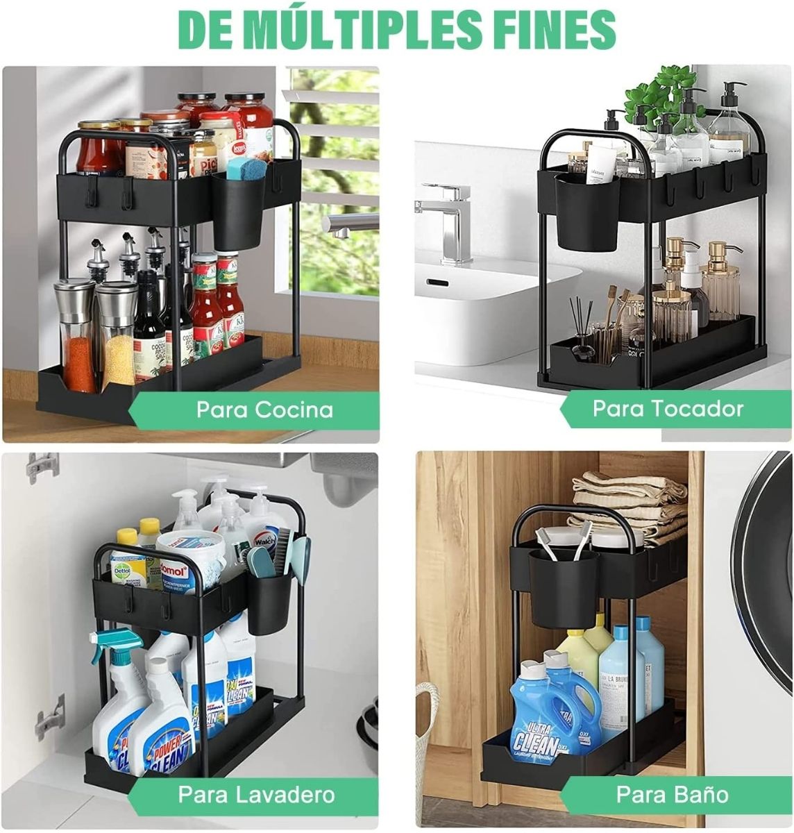 Organizador Bajo Lavaplatos 2 Niveles Negro Just Organizer