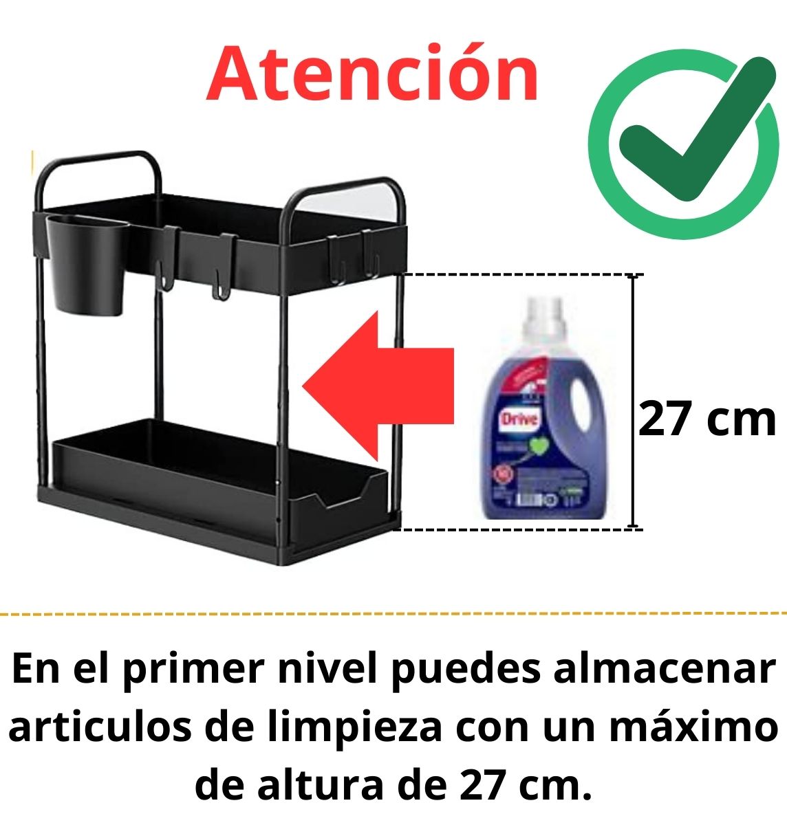 Organizador Bajo Lavaplatos 2 Niveles Negro Just Organizer