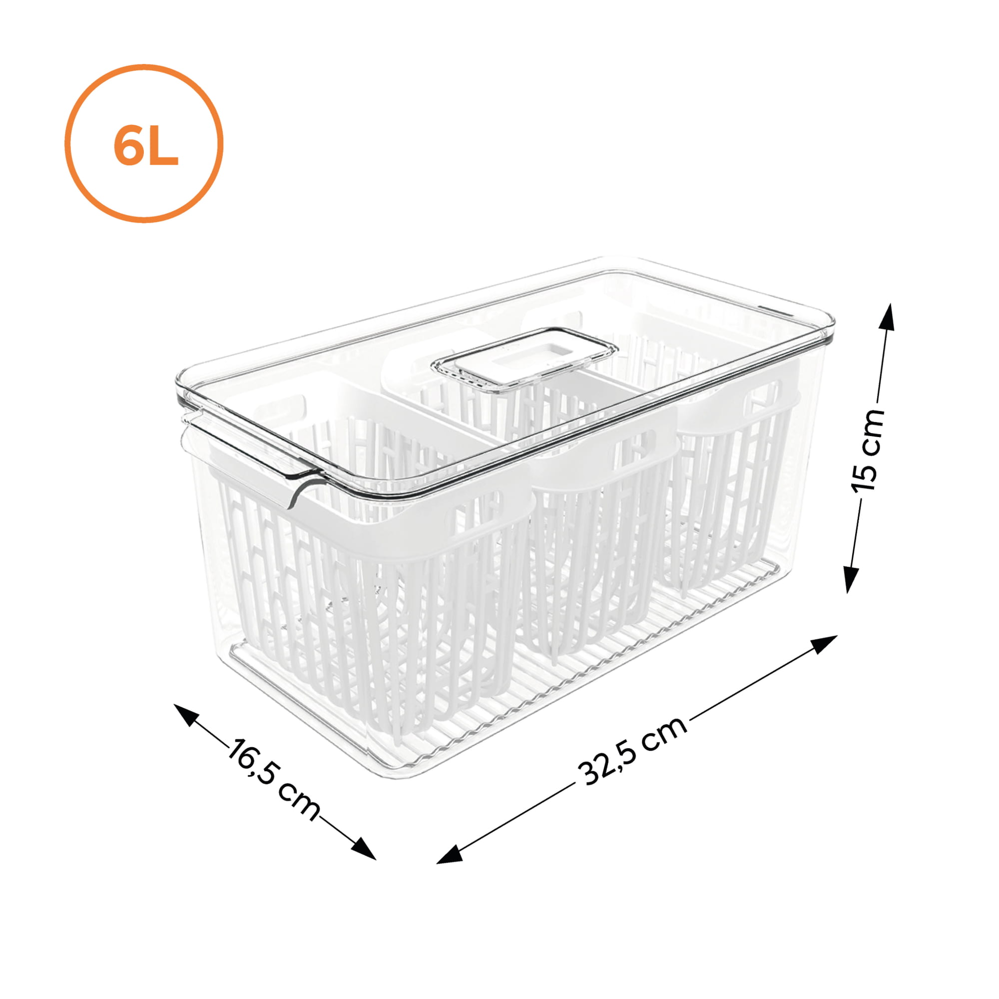 Organizador de Refrigerador Dry 6 Litros con 3 Cestas Coza®