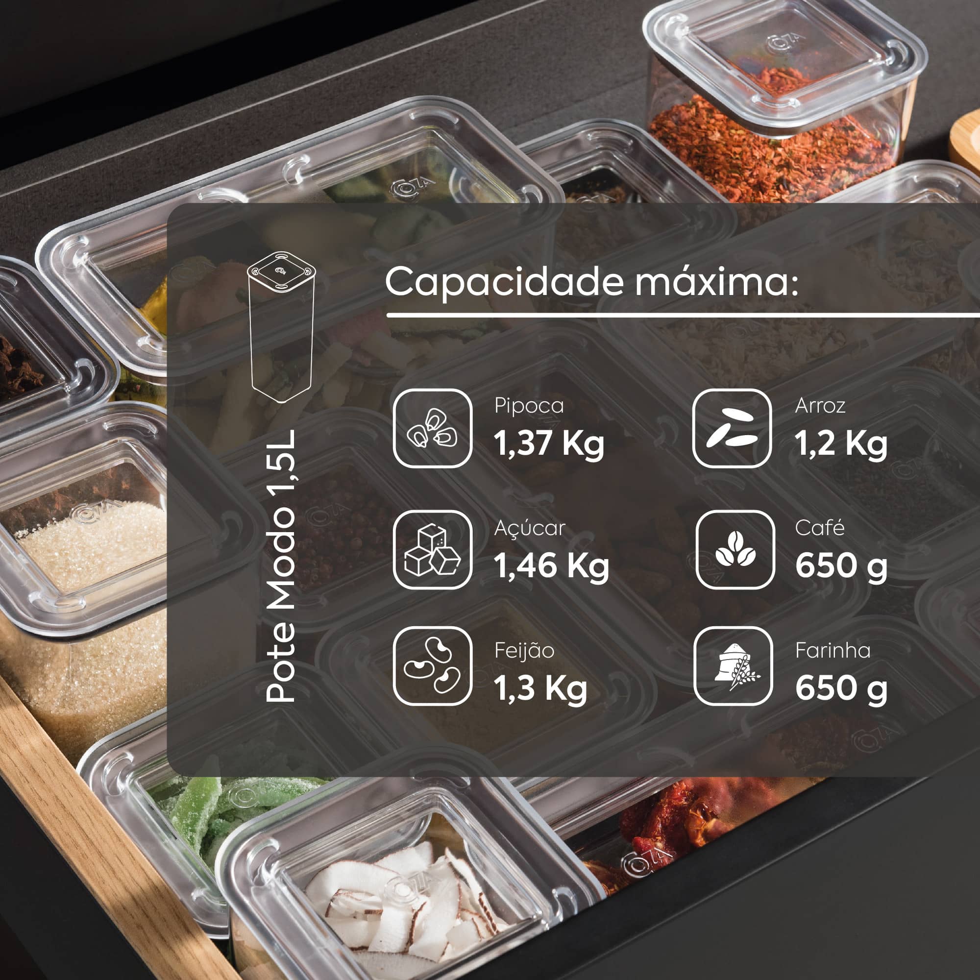Contenedor Hermético Modo 1,5 Litros Cristal Coza®