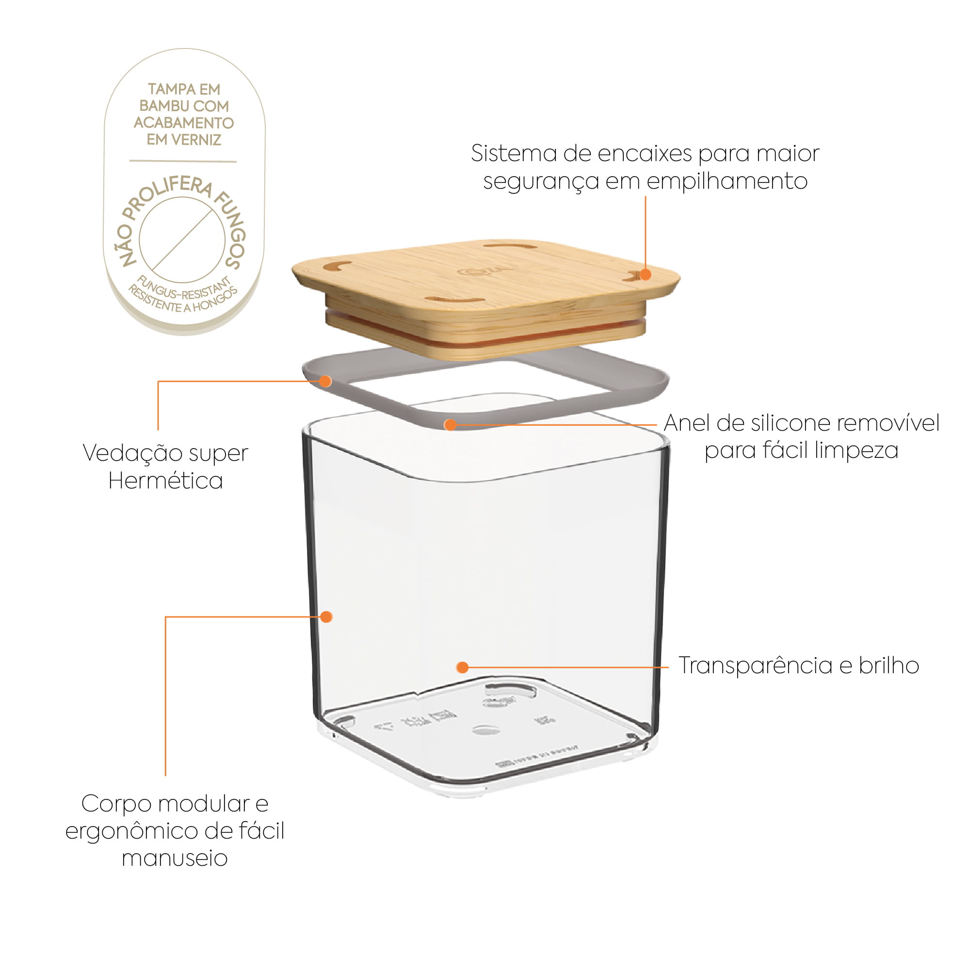 Contenedor Hermético Modo Bambú 580ml Cristal Coza®