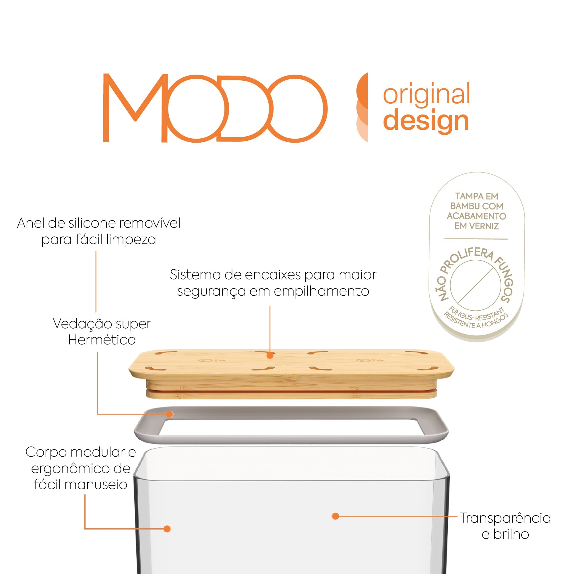 Contenedor Hermético Rectangular Modo Bambú 2,7 Litros Cristal Coza®