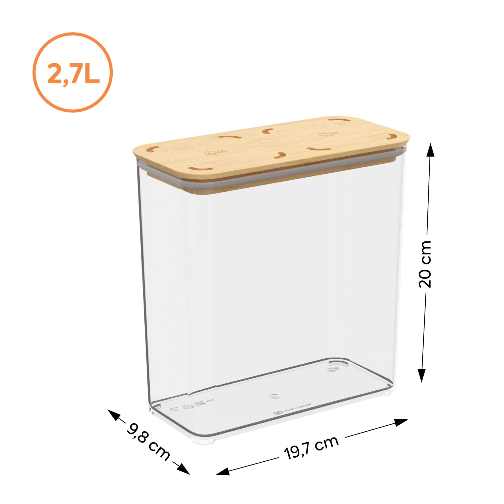 Contenedor Hermético Rectangular Modo Bambú 2,7 Litros Cristal Coza®