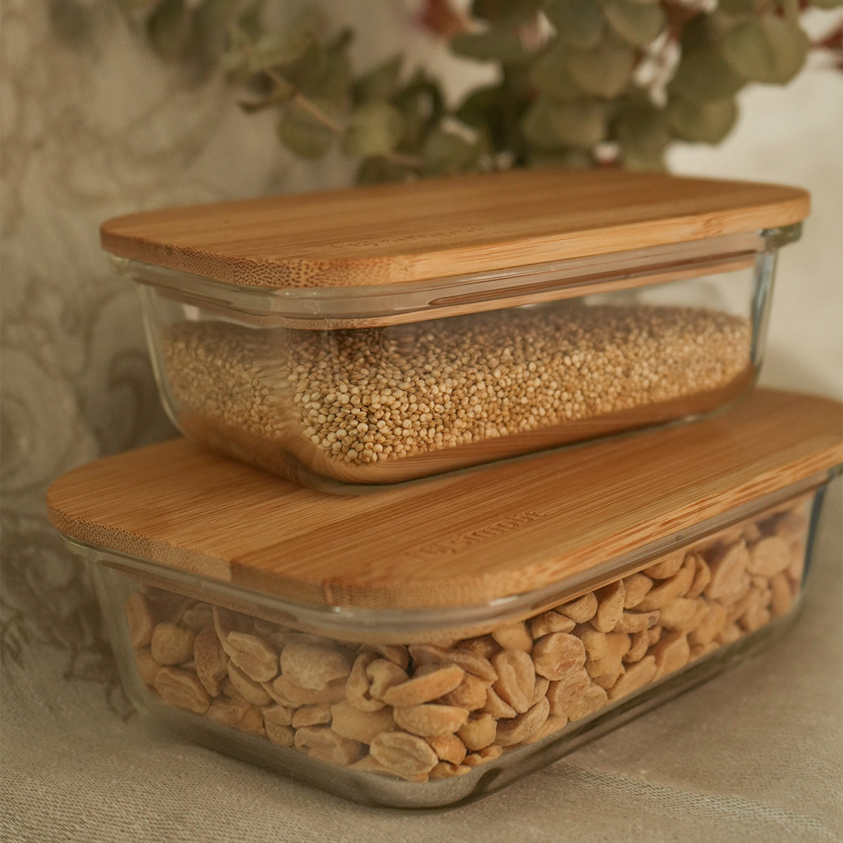 Set 4 Tupper de Vidrio Herméticos Tapa Bamboo Simplit