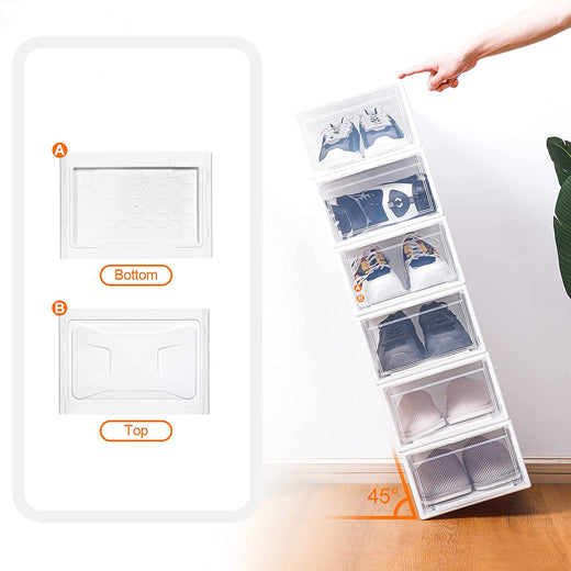 Set 10 Cajas Organizadoras de Zapatos – Blanco Transparente | Apilables y de Fácil Armado
