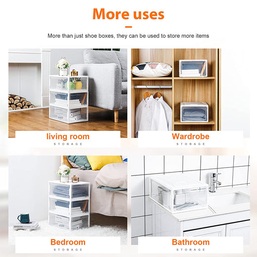 Set 10 Cajas Organizadoras de Zapatos – Blanco Transparente | Apilables y de Fácil Armado