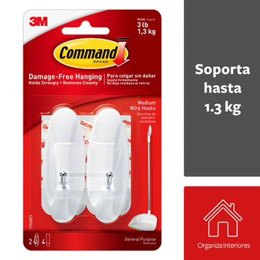 Set 2 Ganchos Medianos con Punta Metálica Command™ (Soportan hasta 1,3Kg)