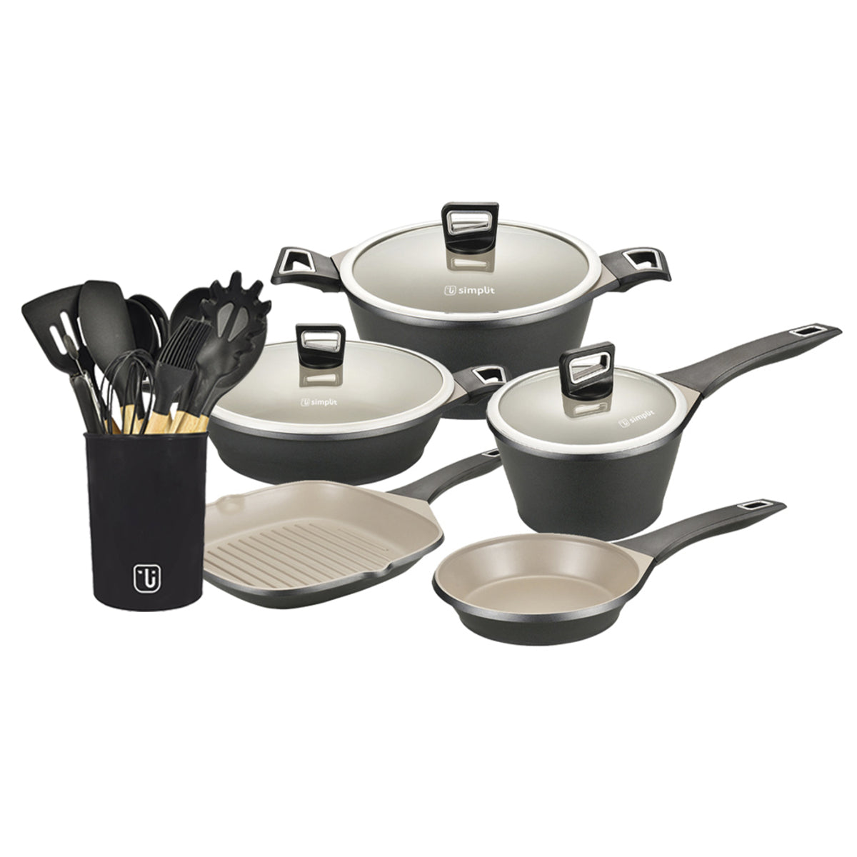 Kit Batería Cocina 8 Pza + Set 12 Utensilios Simplit