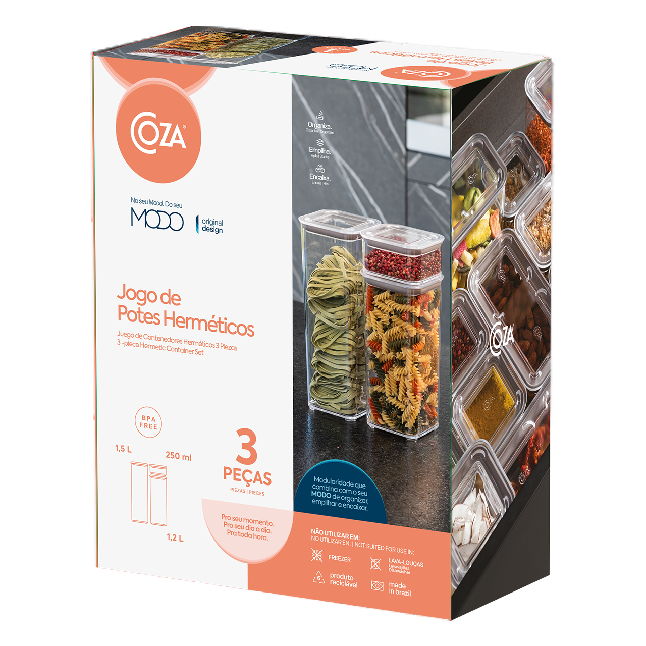 Kit 3 Contenedores Herméticos Modo Cristal Coza®