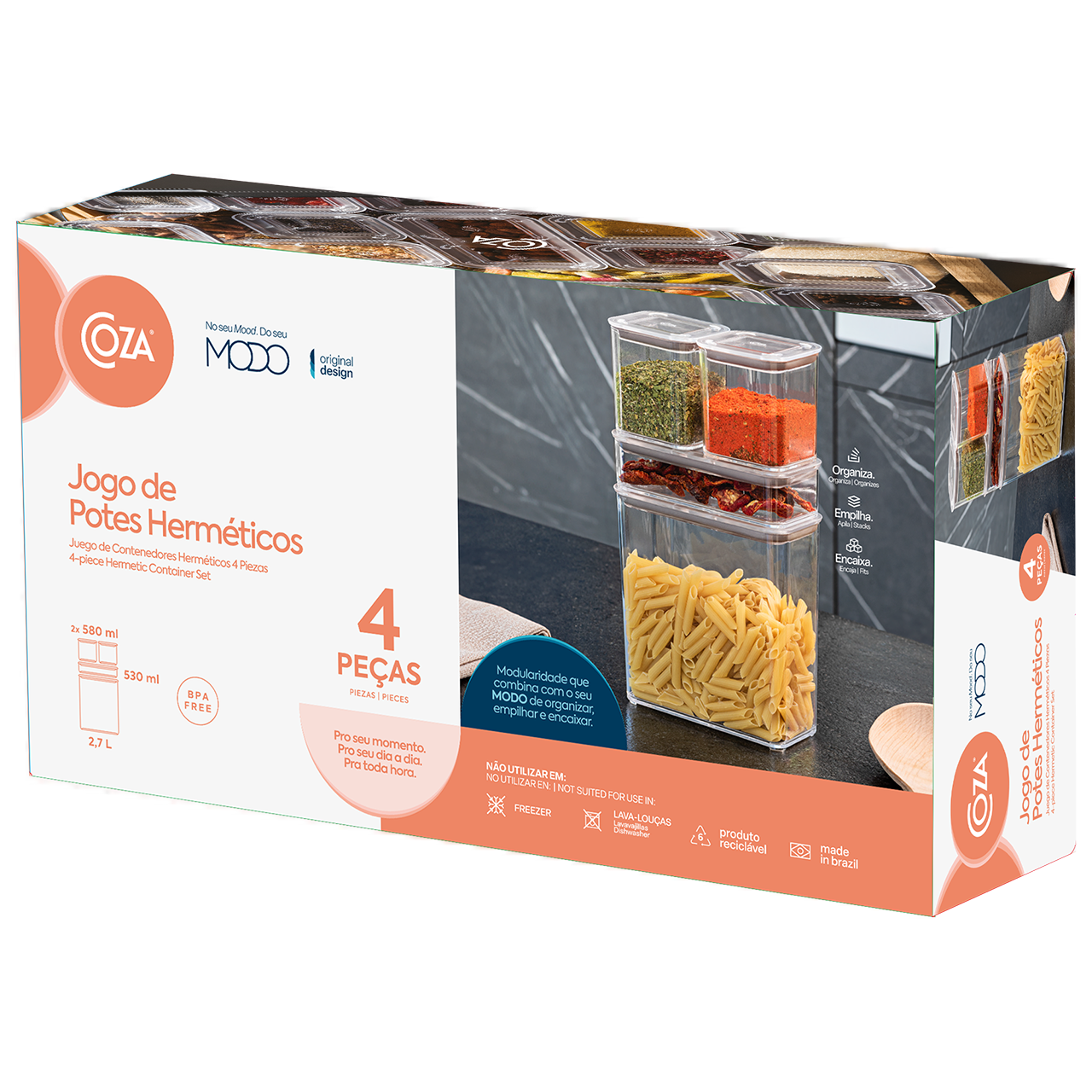 Kit 4 Contenedores Herméticos Modo Cristal Coza®