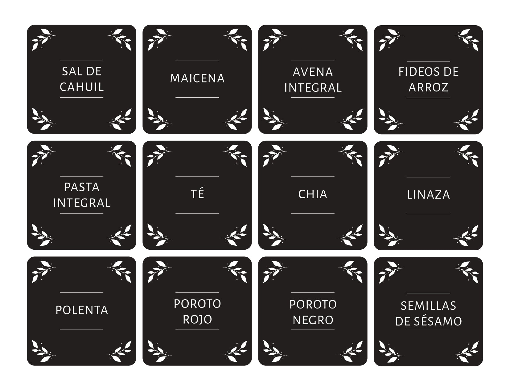 Etiquetas Autoadhesivas Despensa - Fondo Negro Texto Blanco - 60 unidades Cada Cosa En Su Lugar®