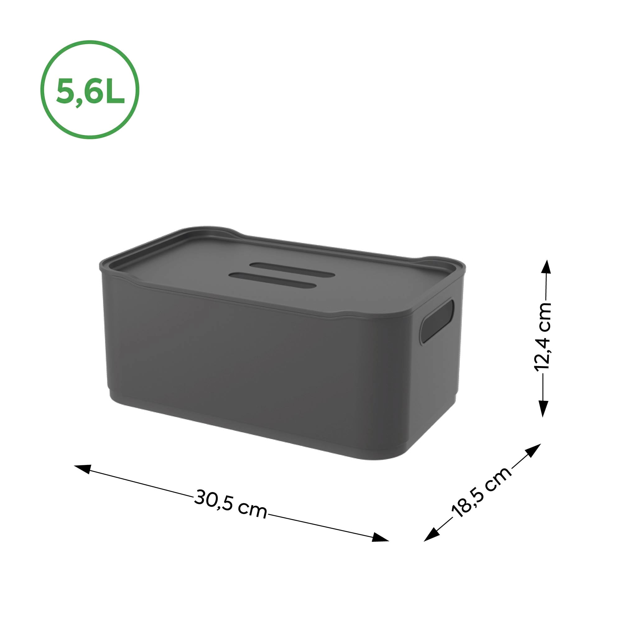 Caja Organizadora con Tapa Fit Grande 5,6 Litros Gris Grafito Coza®