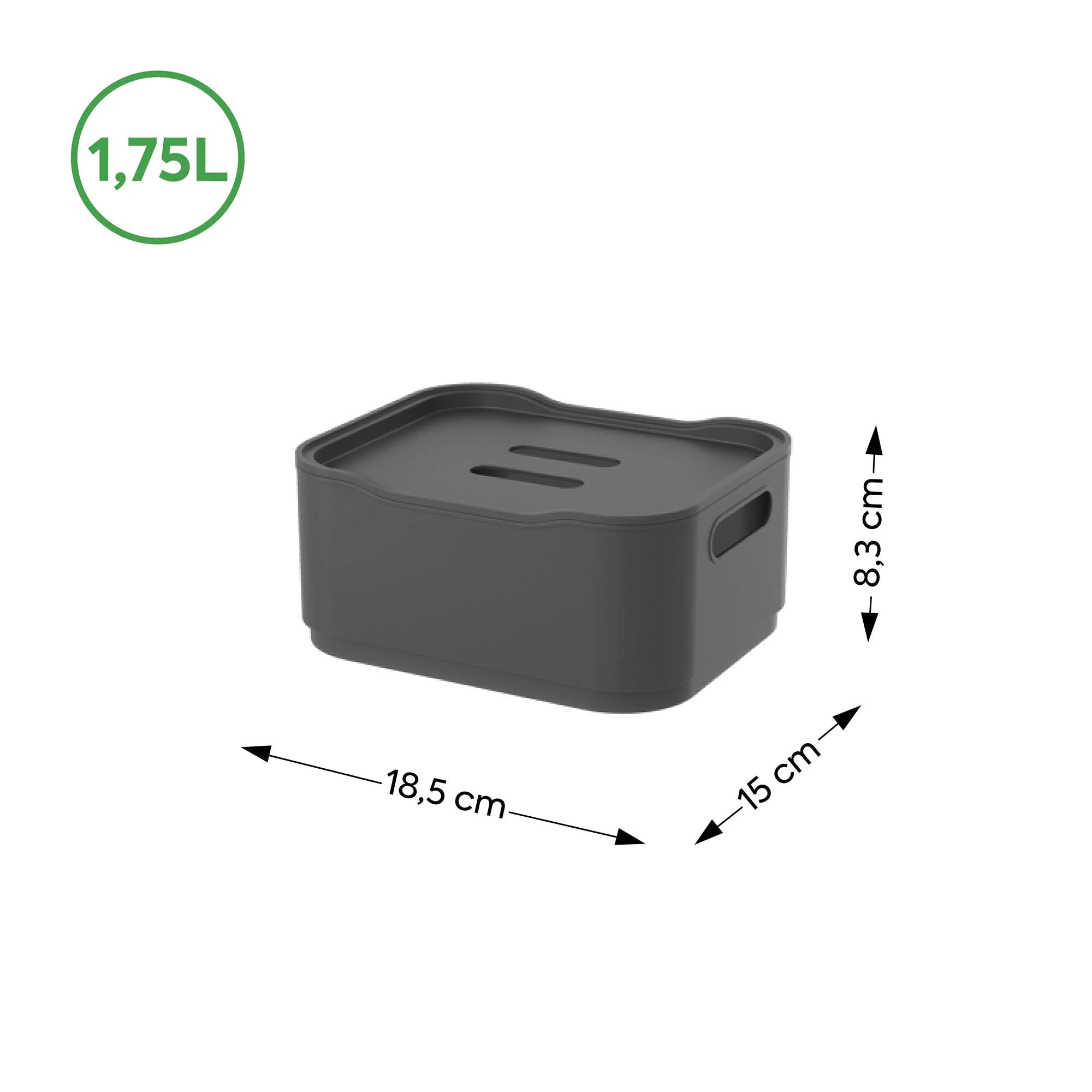 Caja Organizadora con Tapa Fit Pequeña 1,75 Litros Gris Grafito Coza®
