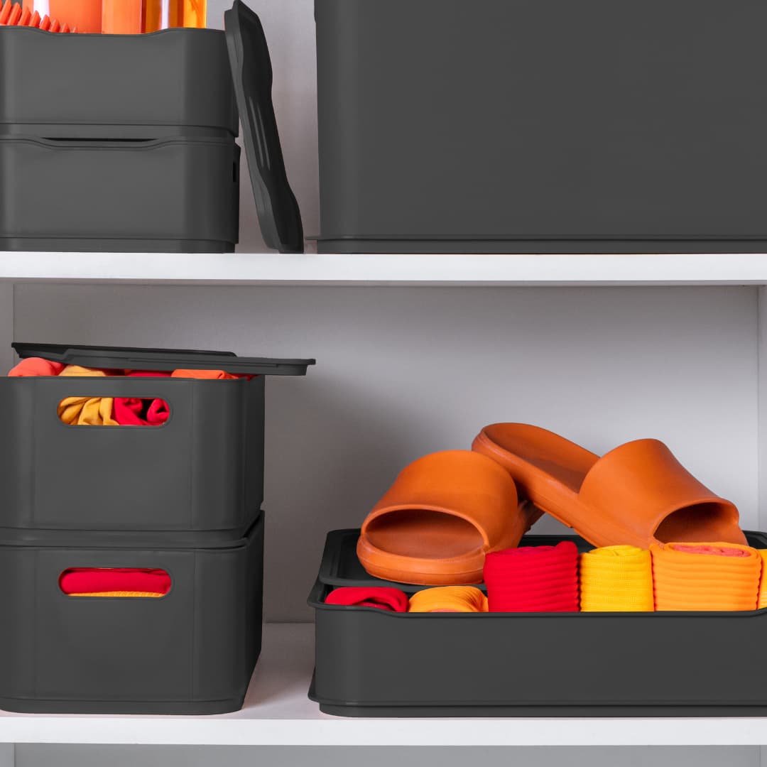 Caja Organizadora con Tapa Fit Ultra 23,9 Litros Gris Grafito Coza®