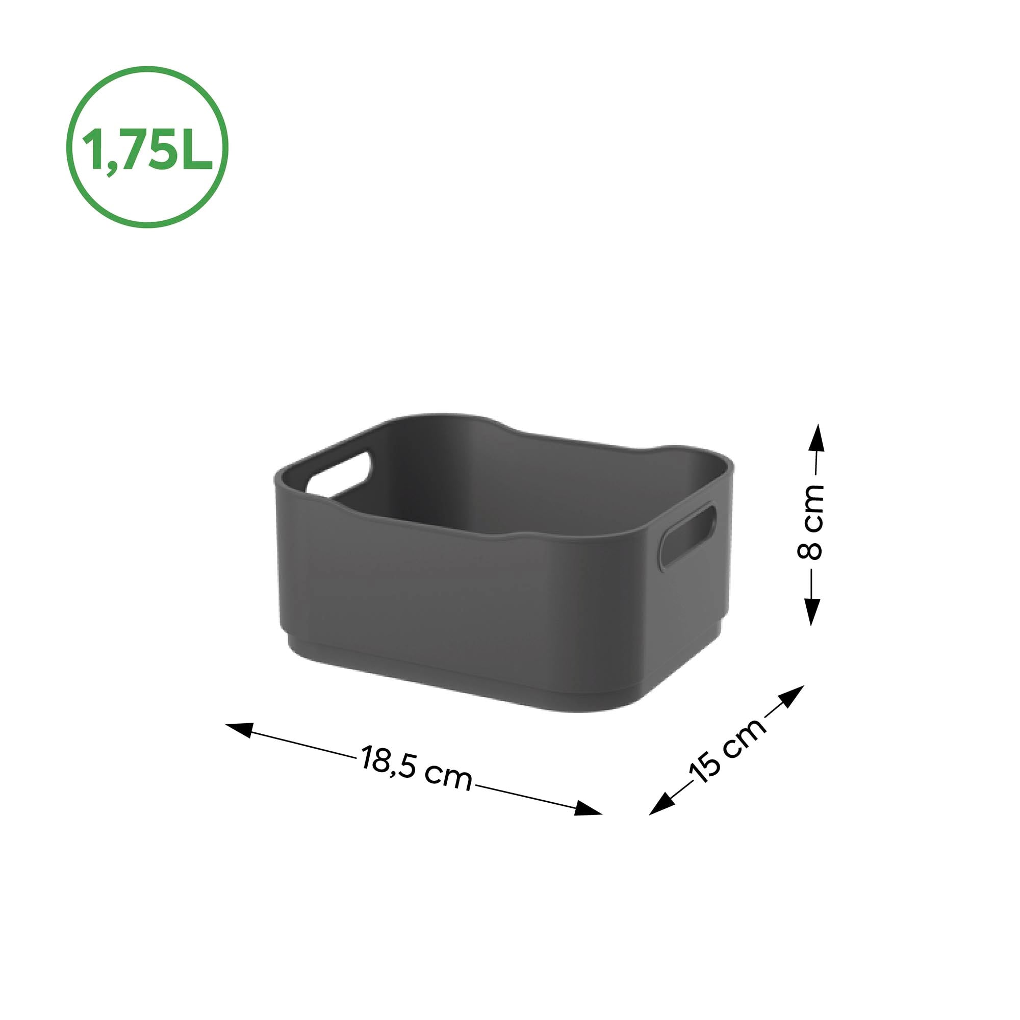 Caja Organizadora Fit Pequeña 1,75 Litros Gris Grafito Coza®