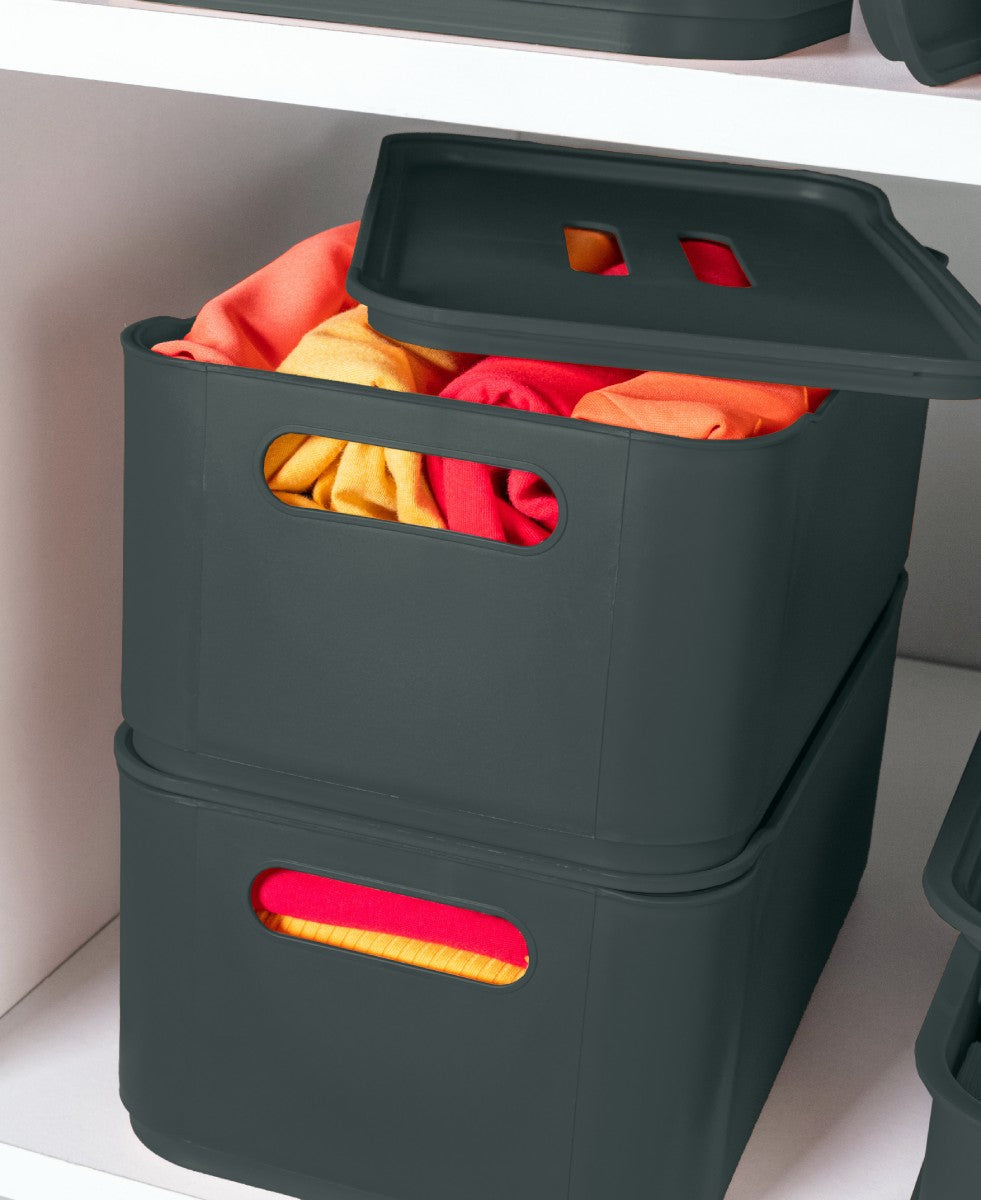 Caja Organizadora con Tapa Fit Grande 5,6 Litros Gris Grafito Coza®