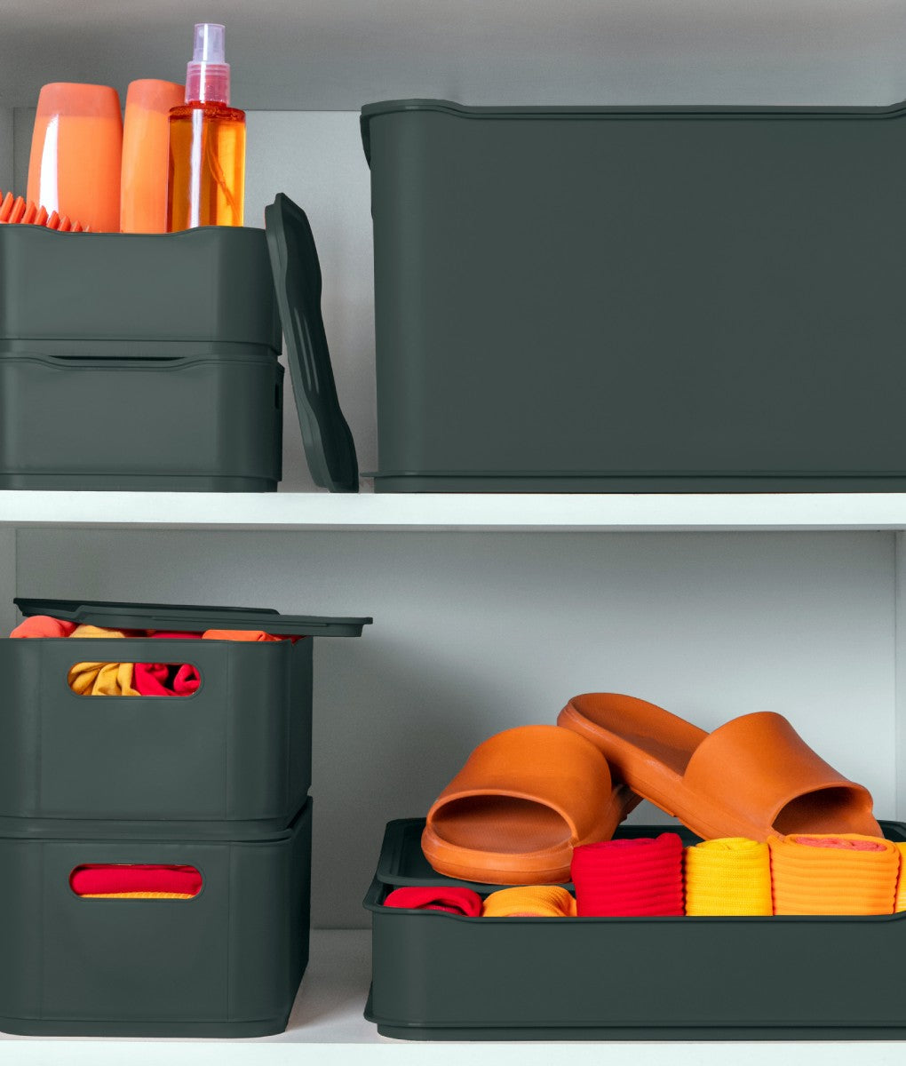 Caja Organizadora con Tapa Fit Maxi 7,6 Litros Gris Grafito Coza®