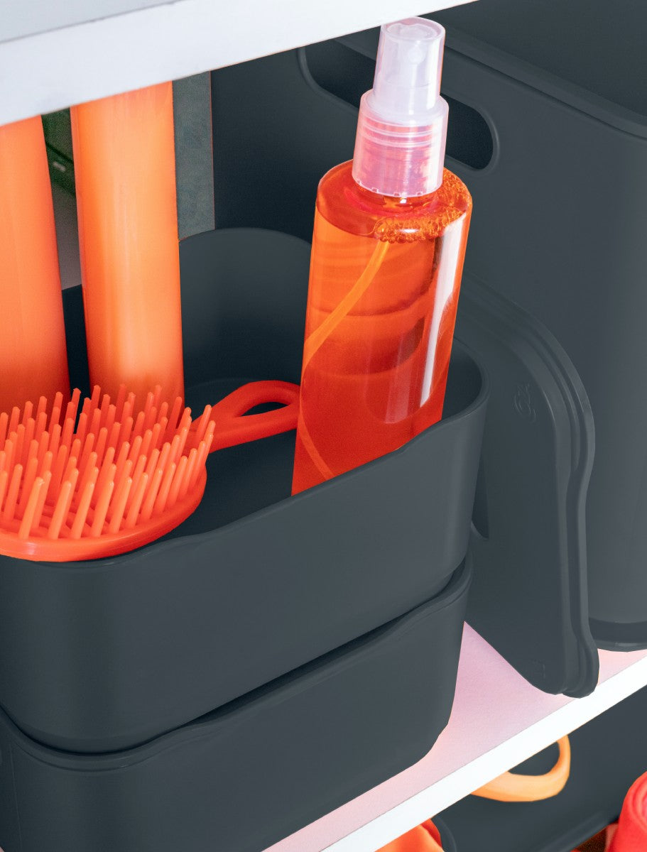 Caja Organizadora con Tapa Fit Pequeña 1,75 Litros Gris Grafito Coza®