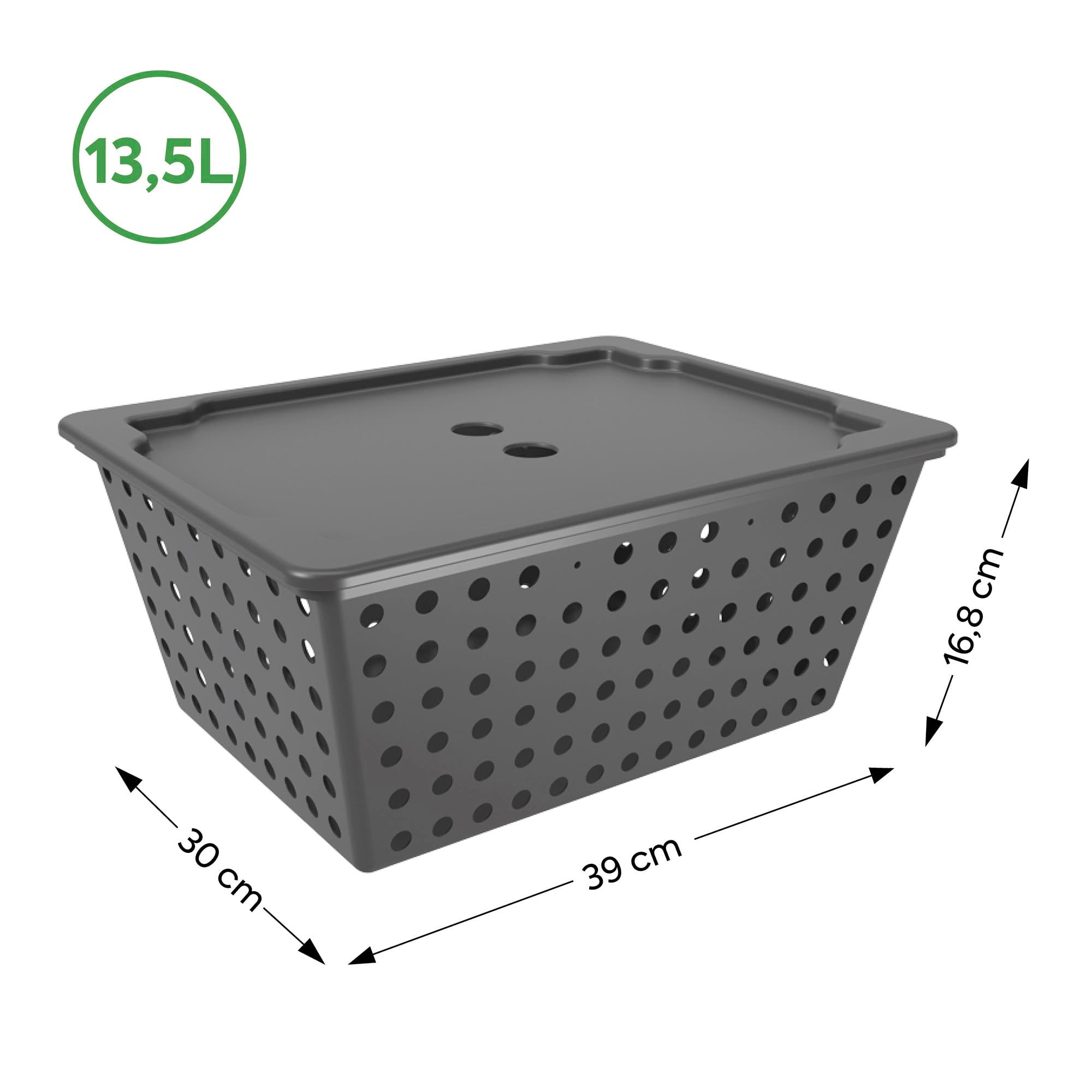 Cesta Organizadora con Tapa One Maxi 13,5 Litros Gris Grafito Coza®