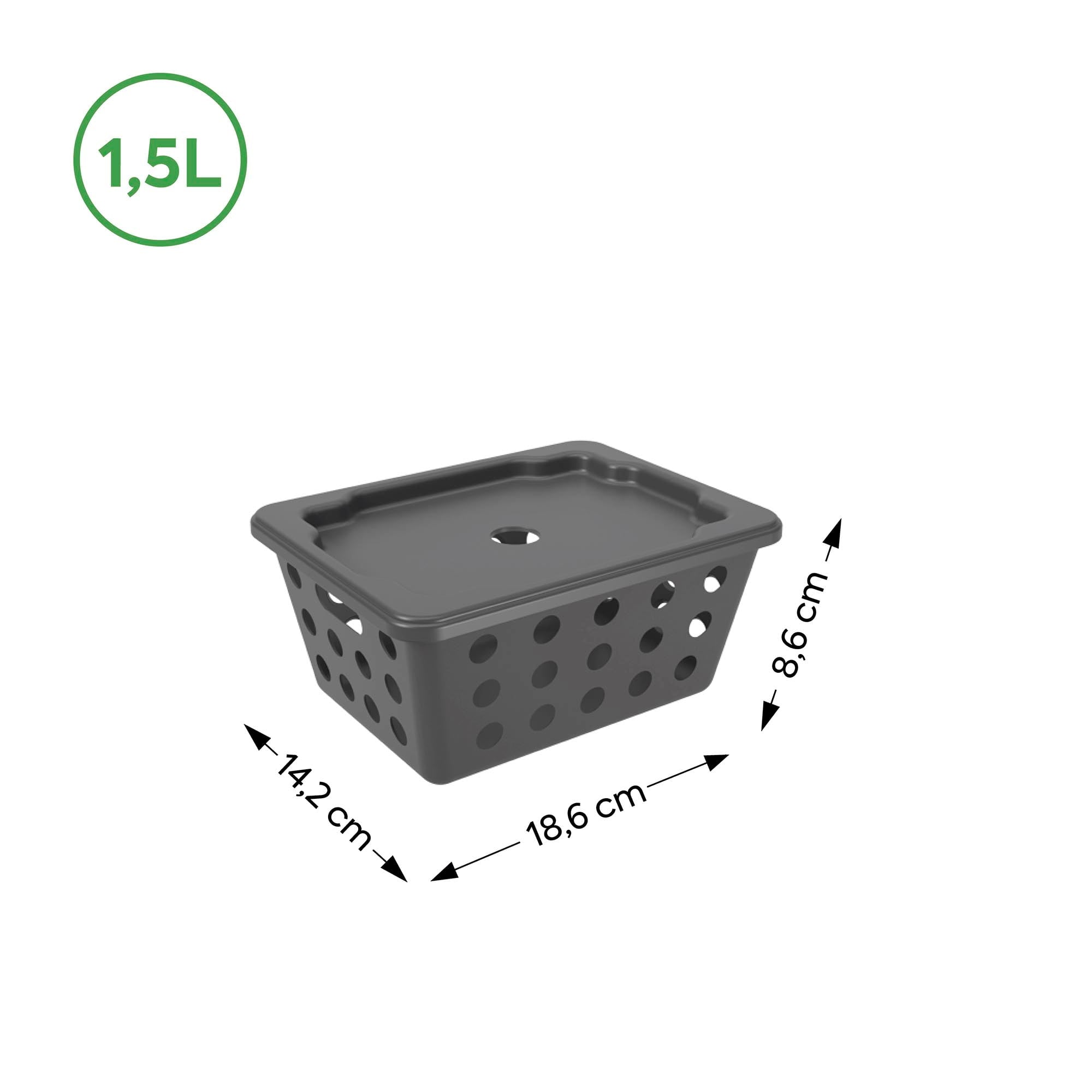 Cesta Organizadora con Tapa One Pequeña 1,5 Litros Gris Grafito Coza®