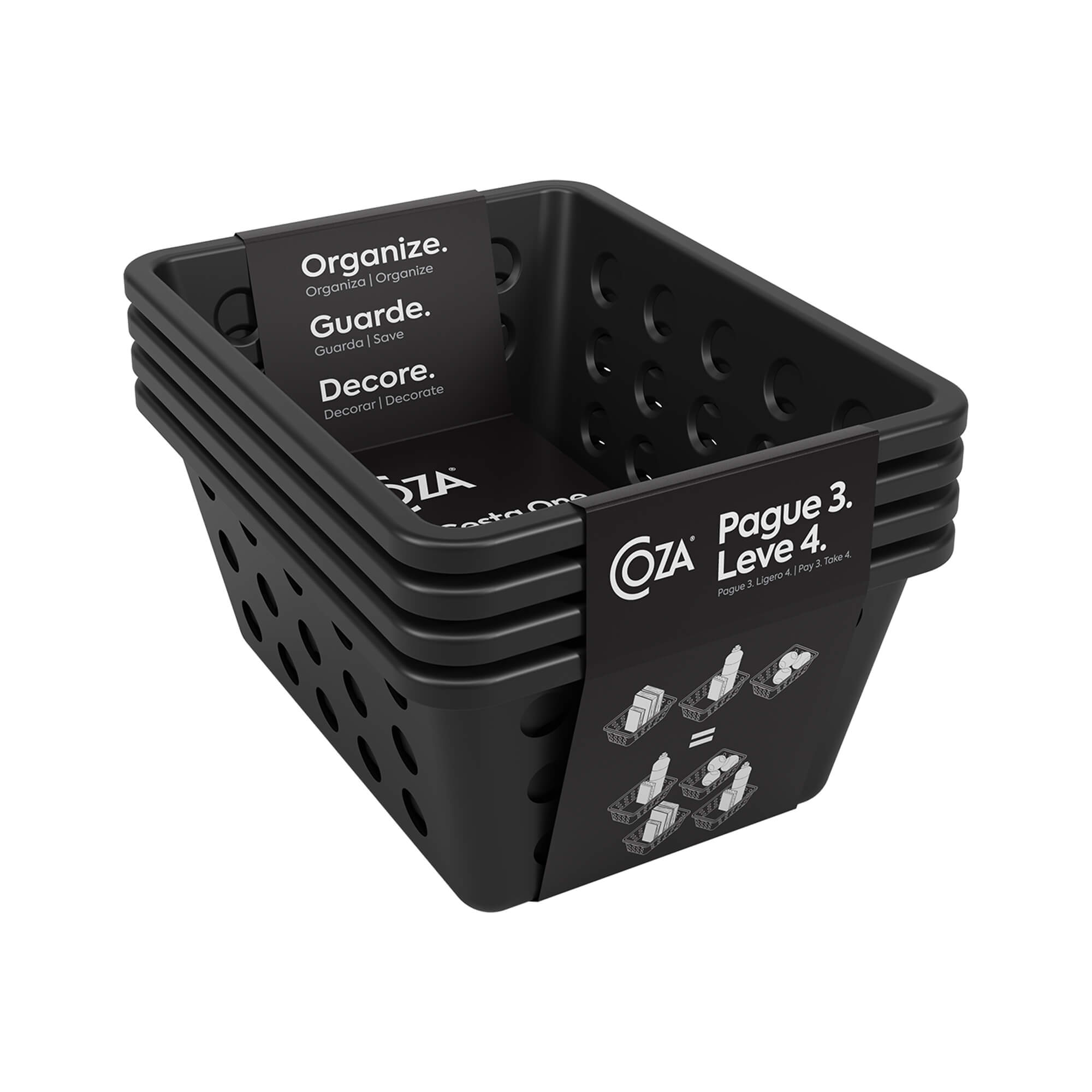 Set de Cestas Organizadoras Pequeñas One 4 Piezas Negro Coza®