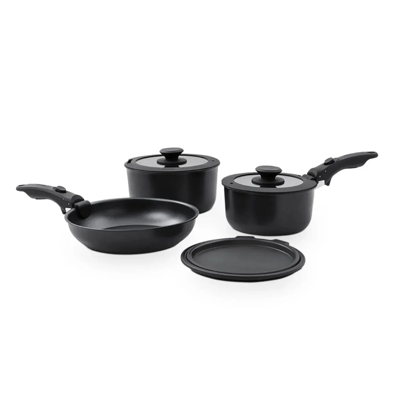 Set de Ollas Apilables Fit 10 Piezas – Antiadherente Cerámico, Mango Removible e Inducción | Color Negro