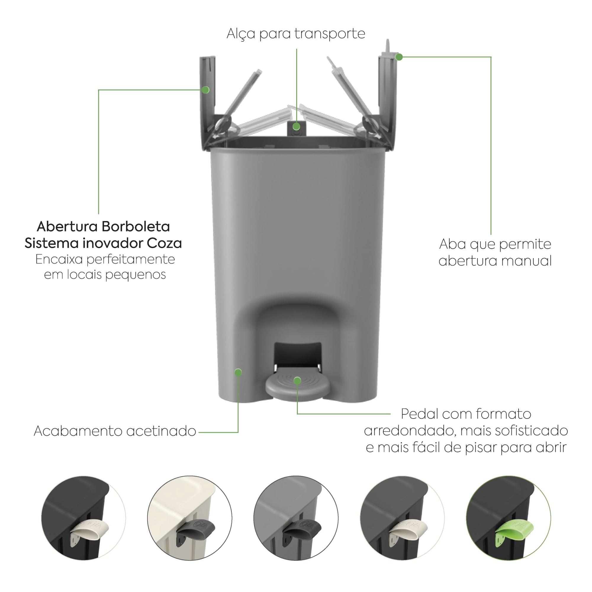Basurero Borboleta con Pedal 12L Gris Grafito con Asa Coza®