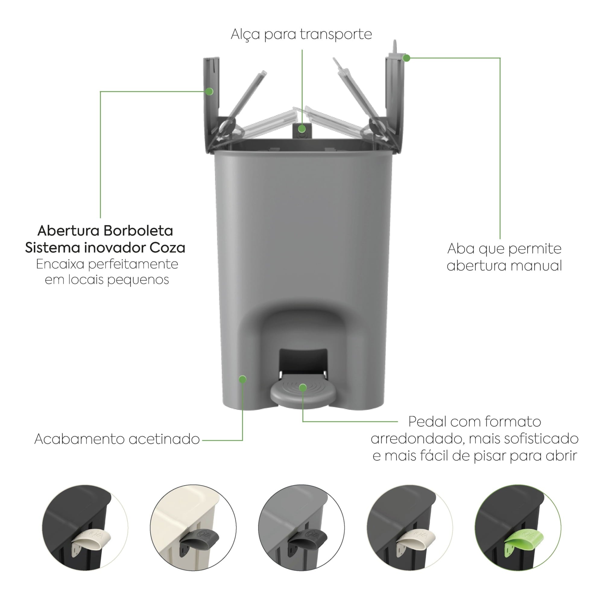 Basurero Borboleta con Pedal 20L Gris Claro con Asa Coza®