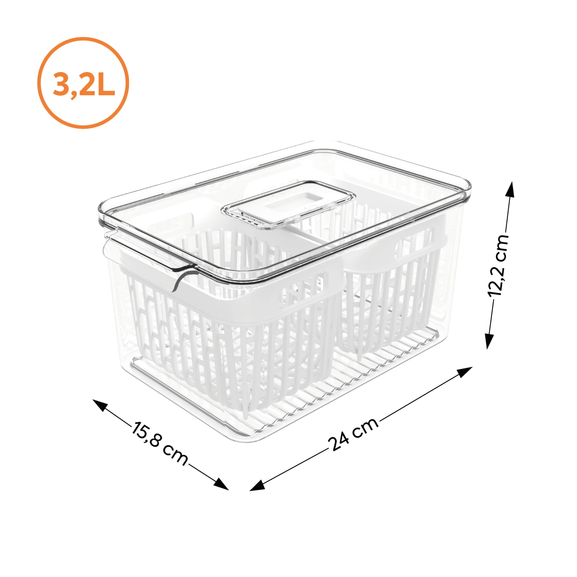 Organizador de Refrigerador Dry 3,2 Litros con 2 Cestas Coza®