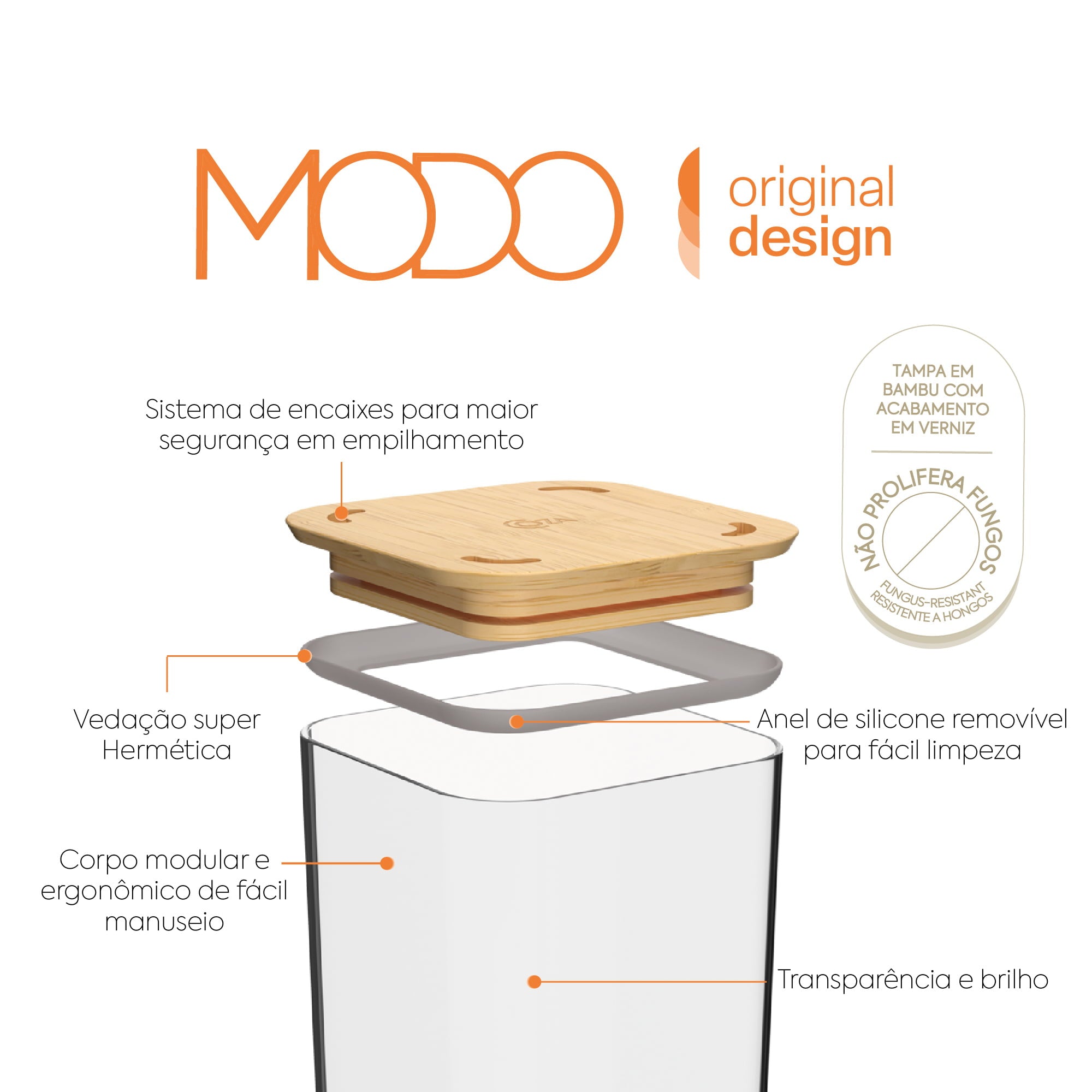 Contenedor Hermético Modo Bambú 1,5 Litros Cristal Coza®