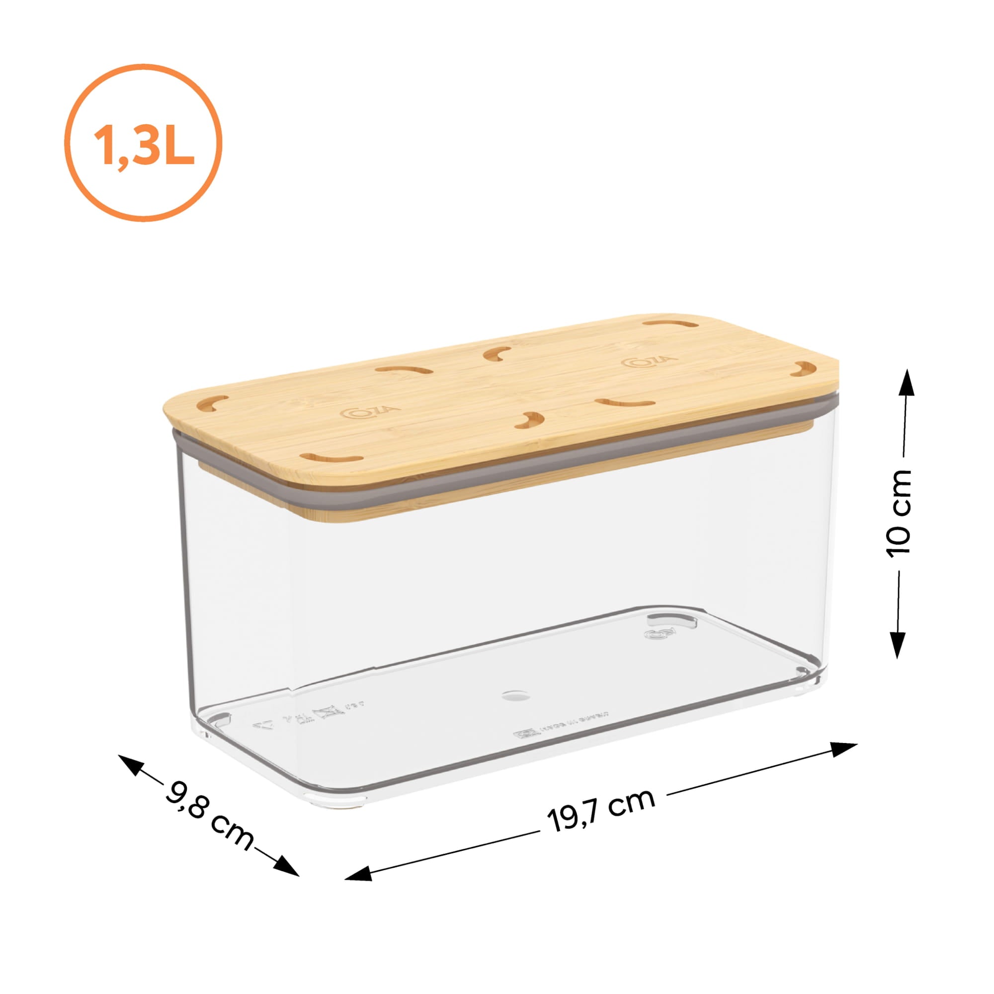 Contenedor Hermético Rectangular Modo Bambú 1,3 Litros Cristal Coza®