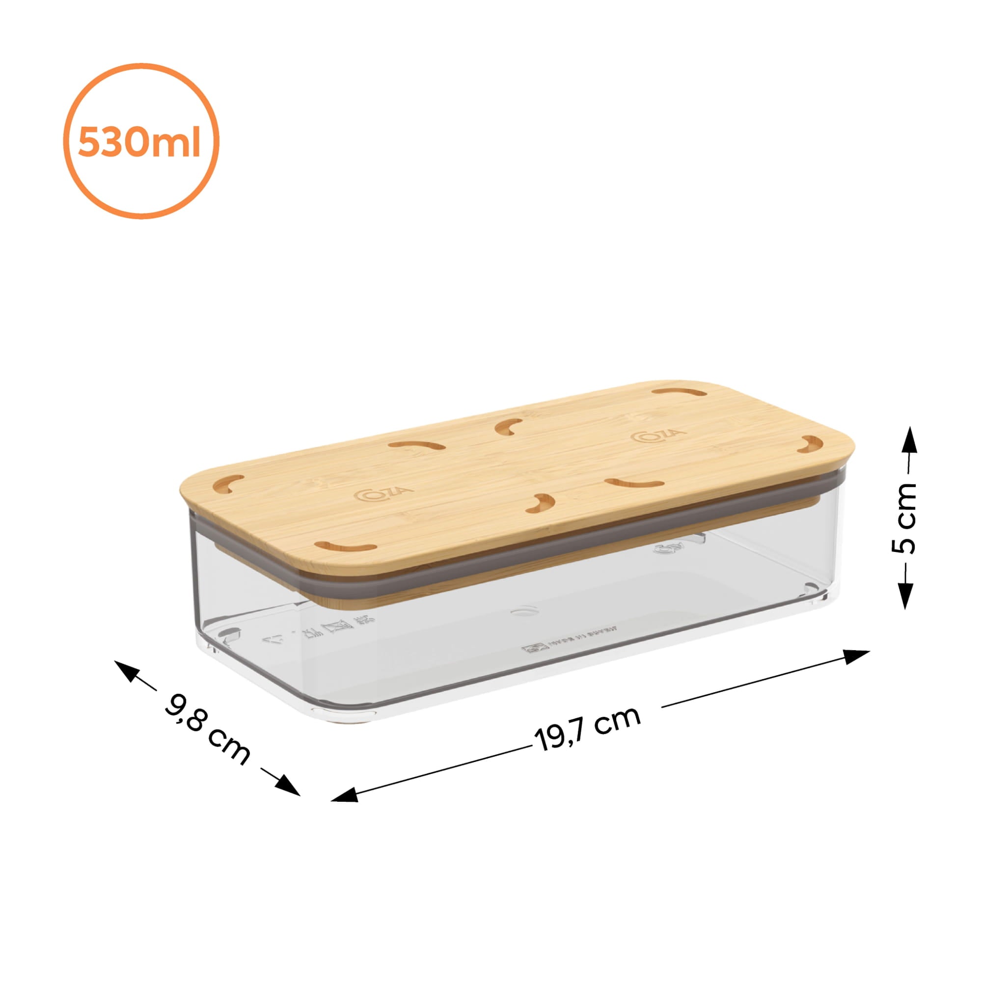 Contenedor Hermético Rectangular Modo Bambú 530ml Cristal Coza®