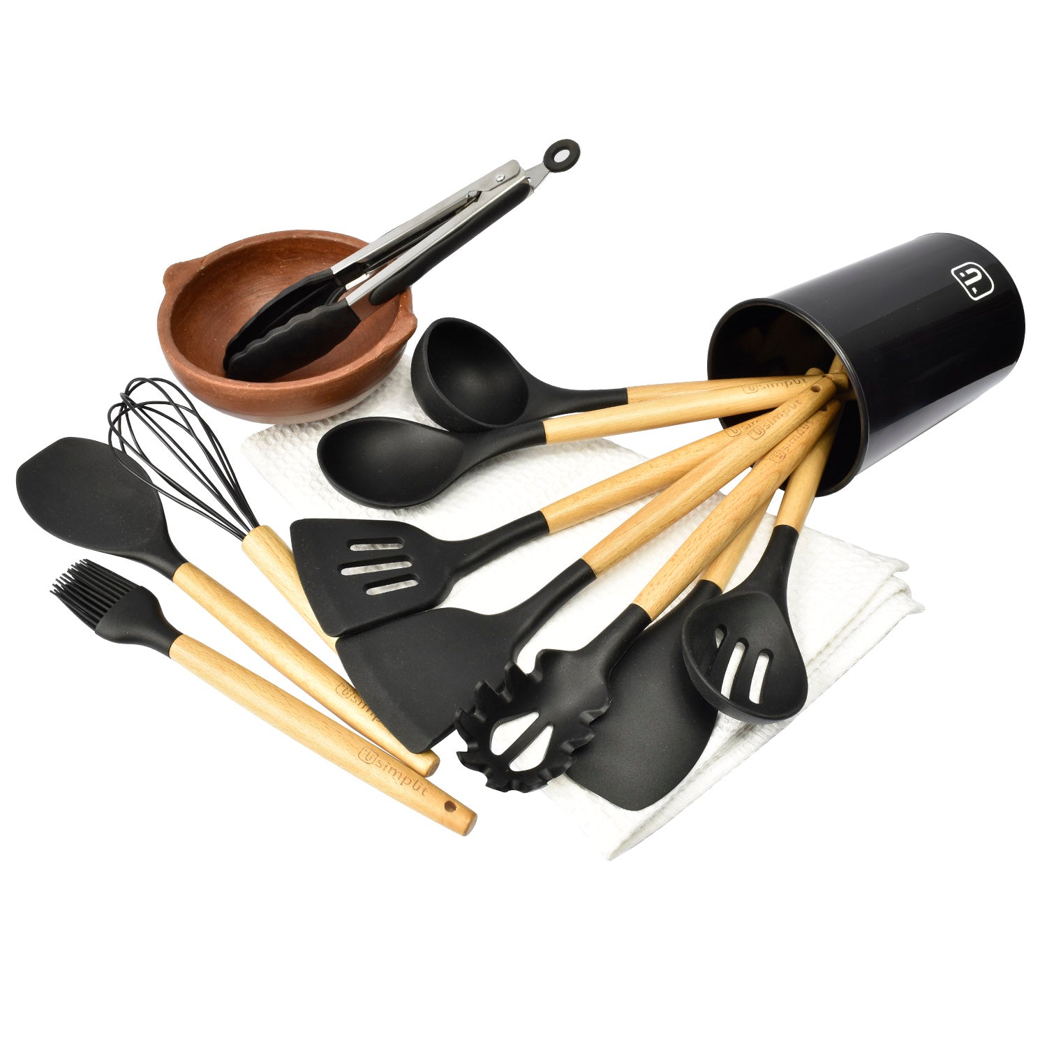 Batería de Cocina Oregon + Set 12 Utensilios Negro Simplit