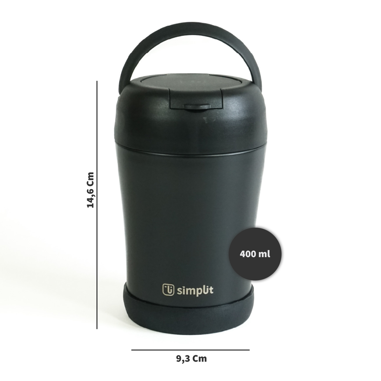 Termo Comida 400ml Negro Cuchara Acero Inox Simplit