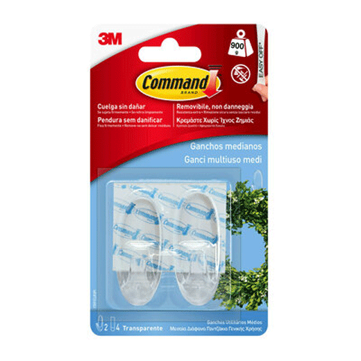 Set 2 Ganchos Transparentes Medianos Command™ (sostienen hasta 900grs)