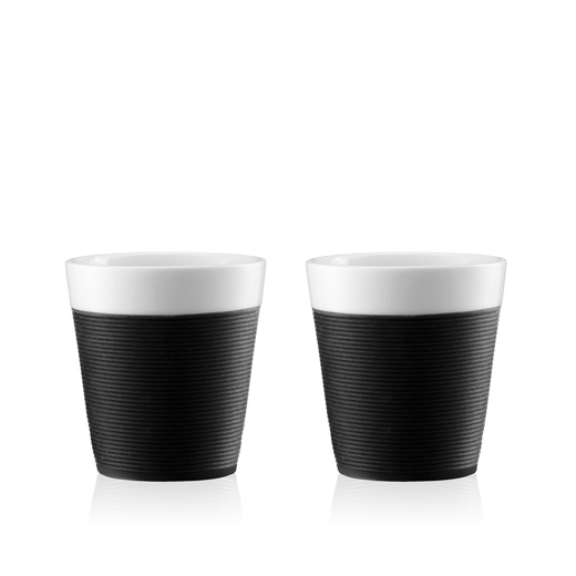 Set 2 Vasos de Porcelana Blanca con Envoltura de Silicona 300ml Bistro Bodum®