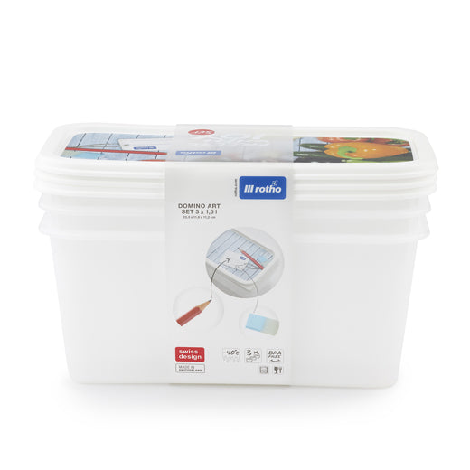 Set 3 contenedores plásticos para refrigerador Domino 1,5Lts Rotho®
